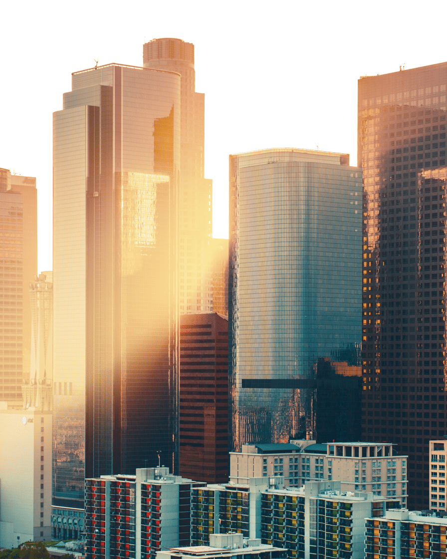 sun hitting skyscrapers of los angeles